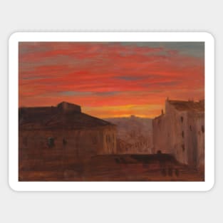 Rooftops at Sunset from the Pincio, Rome by Frederic Edwin Church Sticker